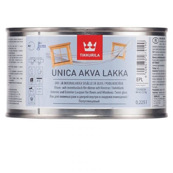 Ovi- ja ikkunalakka Unica Akva 0,225 l puolikiiltävä