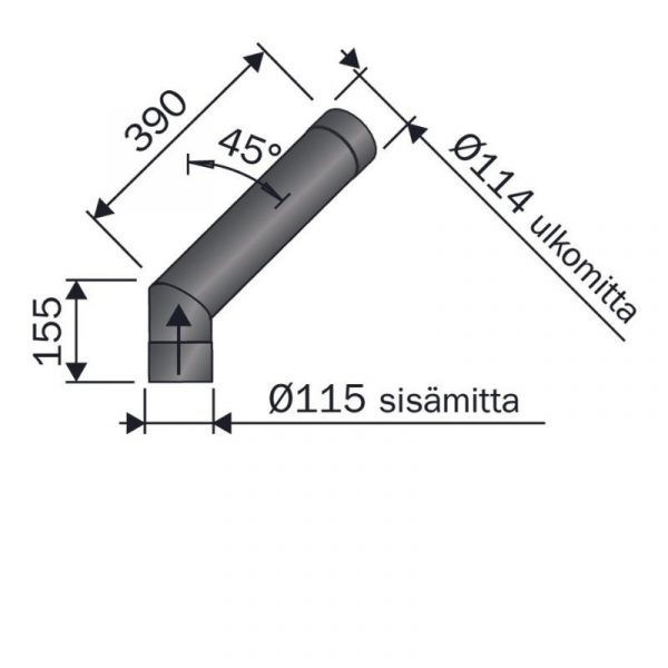 Kulmasavuputki Harvia WZ45M 45° maalattu pitkä