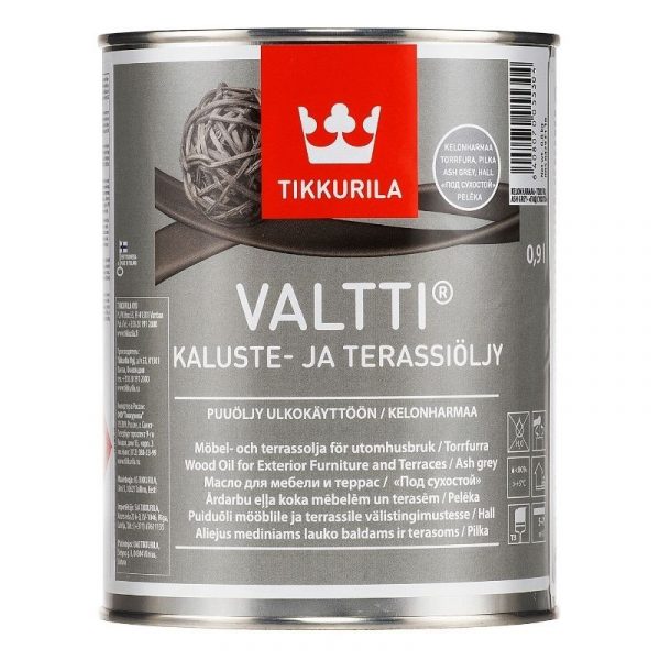 Kaluste- ja terassiöljy Valtti 0,9 l kelonharmaa