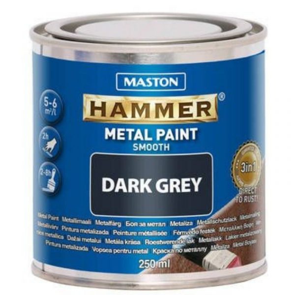 Metallimaali Maston Hammer sileä 250 ml tummanharmaa