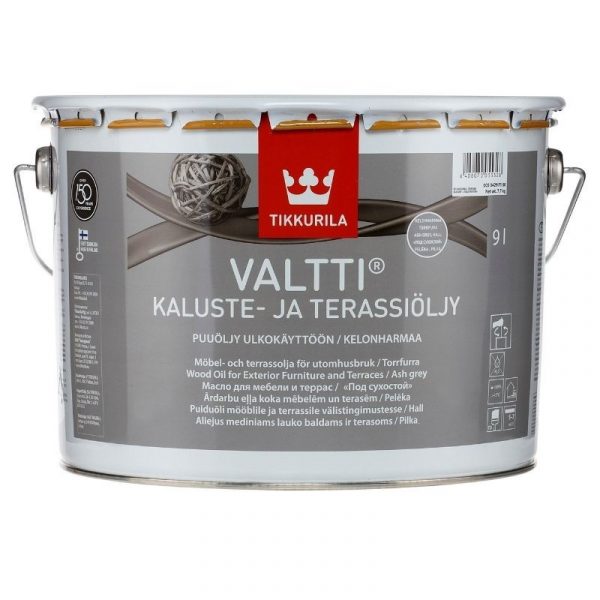 Kaluste- ja terassiöljy Valtti 9 l kelonharmaa